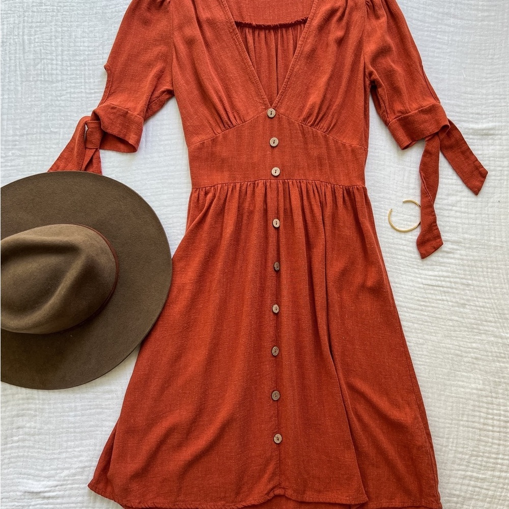 Elegant Rust Long Sleeve Dress